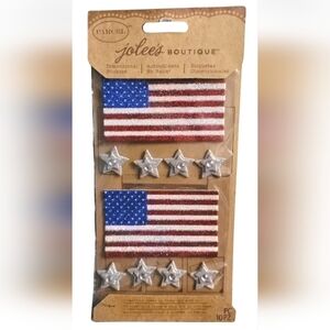 Jolee's Dimensional Stickers Glitter American Flags Silver Stars 10pc 4th July